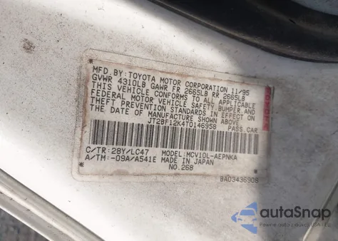 1996 Toyota Camry Le/Xle/Se z USA, uszkodzony, nr VIN JT2BF12K4T0146958